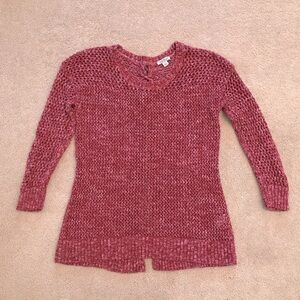 Lucky Brand Sweater Womens Small Burgundy Wine Scoop Neck Open Knit Split Back